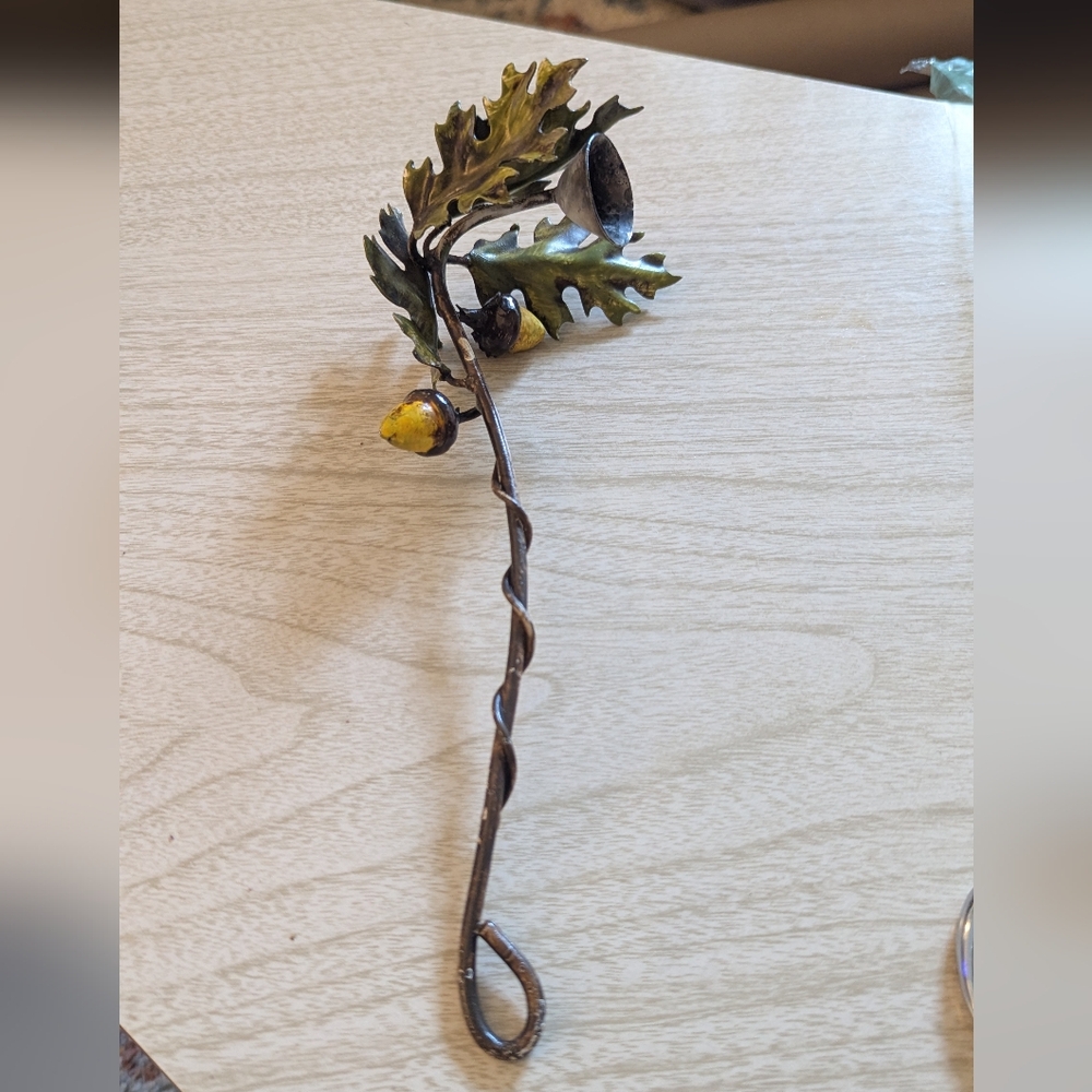 Antique Oak Leaf Acorn Metal Candle Snuffer Tole Sculpture